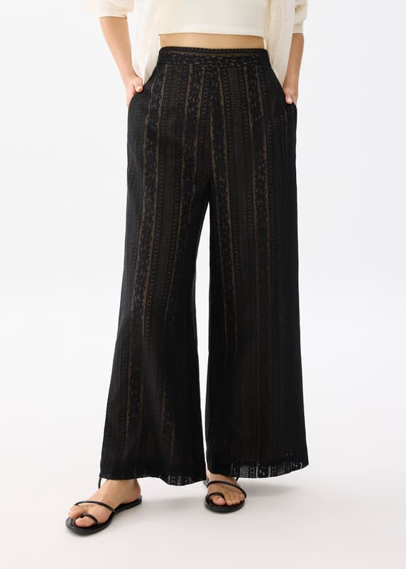 Elastic Lace Wide Leg Pants