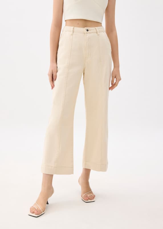 Cotton High Waist Straight Leg Pants