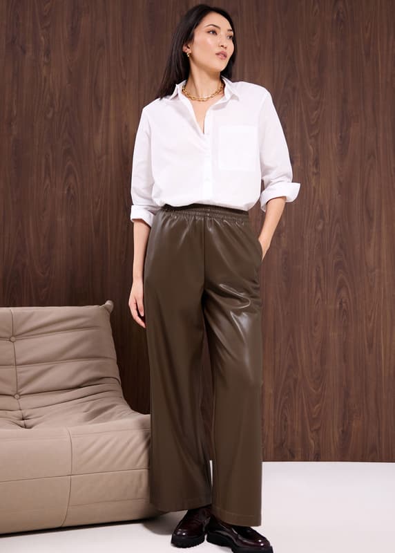Vegan leather wide leg pants