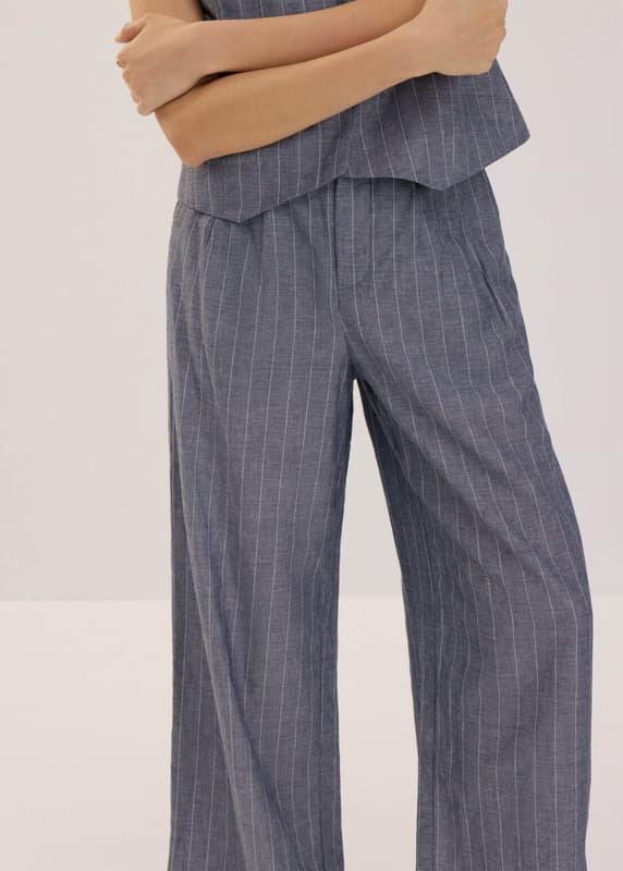 Striped Linen Wide Leg Pants in Indigo