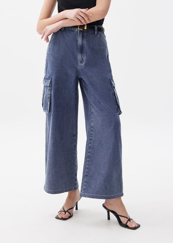 Denim Cargo Straight Leg Jeans
