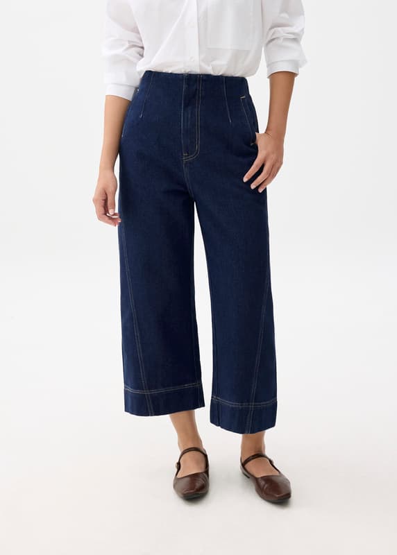 Denim Cropped Wide Leg Culottes