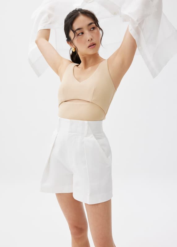 【I AM MARI】Tiamo Linen High Waist Double Button Shorts Organic Linen Shorts | EILEEN FISHER