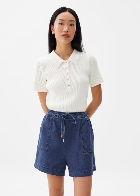 Elastic Chambray High Rise Shorts