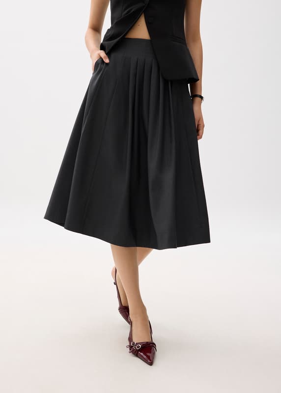 High Waist Pleated Flare Midi Skirt | Love, Bonito INTL