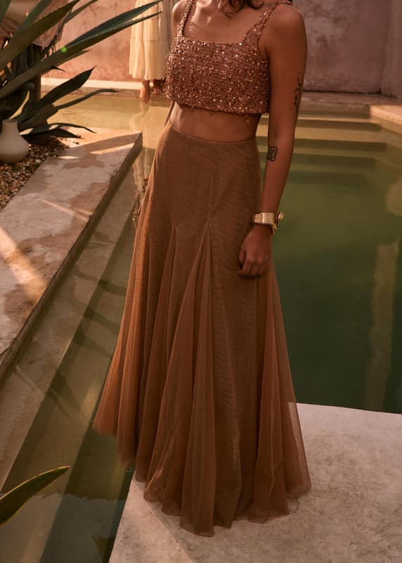 Elastic Mesh Flare Maxi Skirt | Love, Bonito US