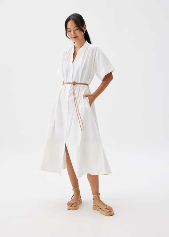 Single Tone Belted Shirt Dress