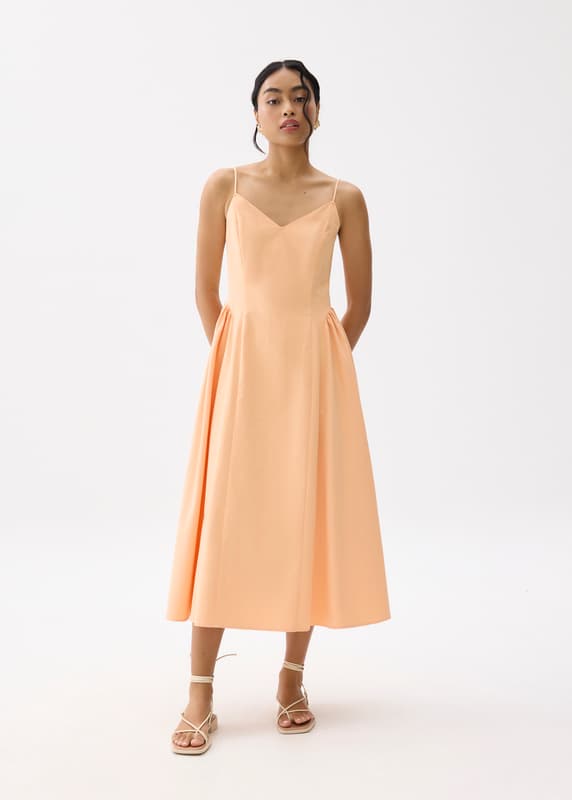 V-Neck Godet Midaxi Dress in Lilac