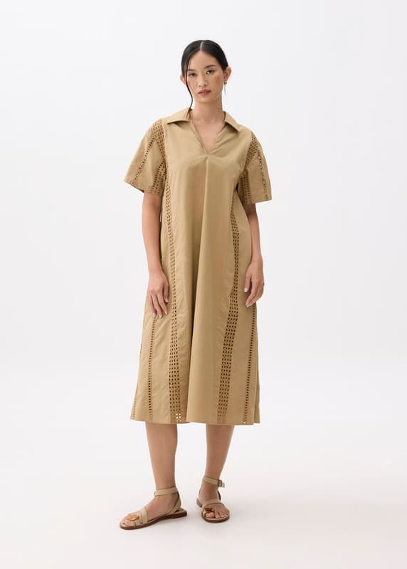 Broderie Collared Trapeze Midi Dress