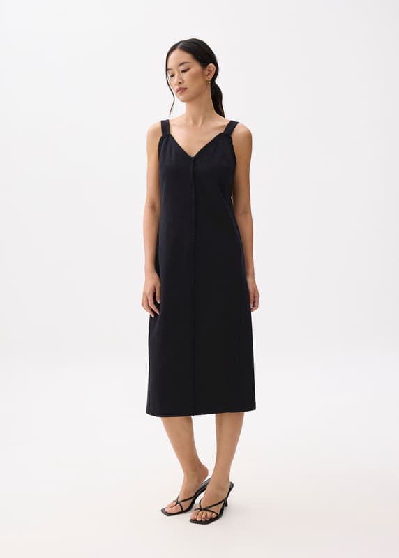 Cotton V-neck Column Midi Dress