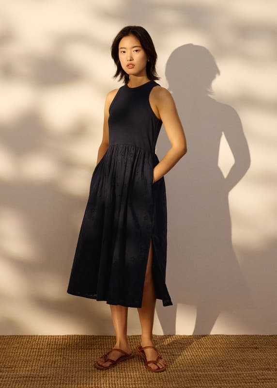 Casual Round Neck Fit and Flare Apricot Ruffle Sleeve Dress