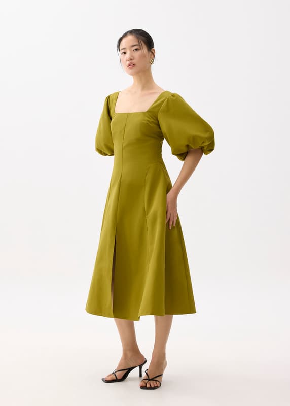 Square Neck Puff Sleeve Midi Dress | Love, Bonito MY