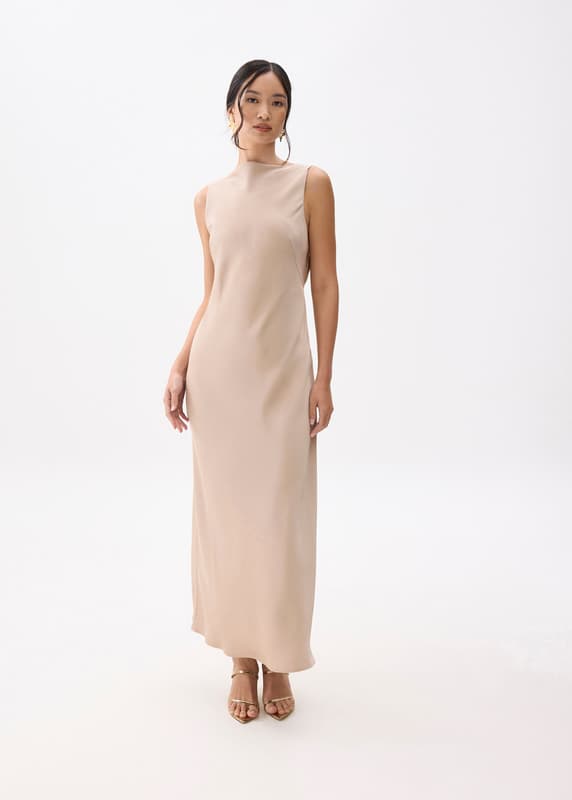 Satin Maxi Dress With Draped Silhouette - Effortless Elegance main image 1