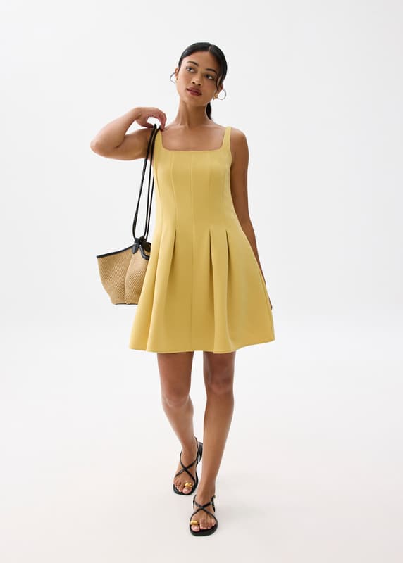 Square Neck Drop Waist Mini Dress