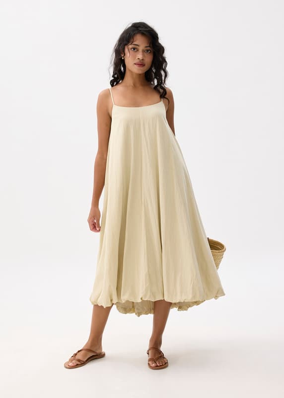 Straight Neck Bubble Midaxi Dress