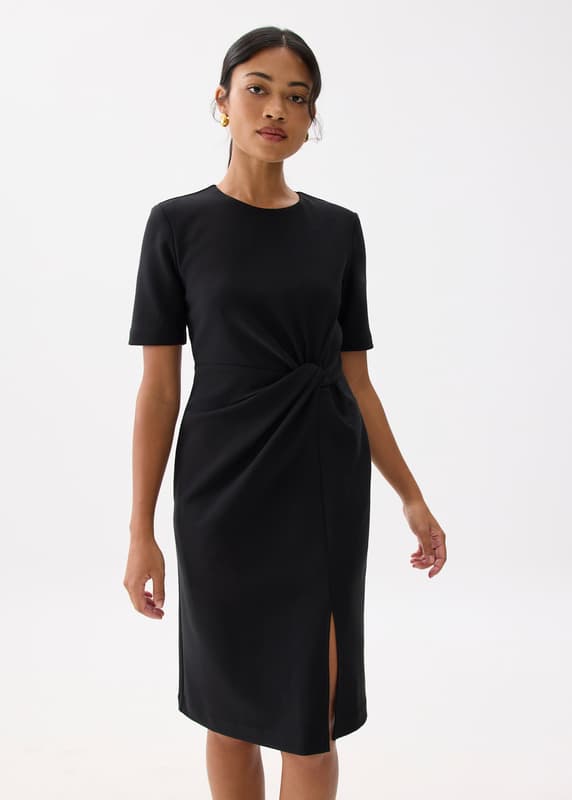 Front Twist Column Midi Dress