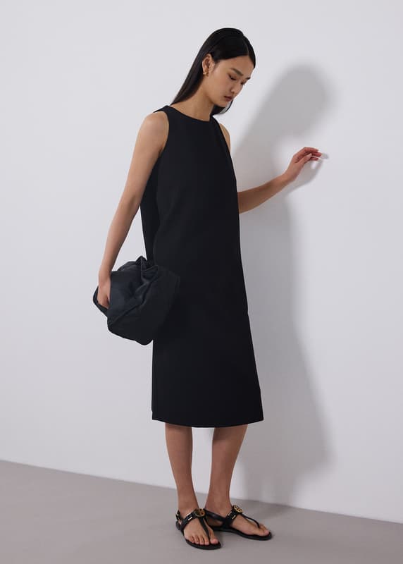 Neoprene Round Neck Shift Midaxi Dress
