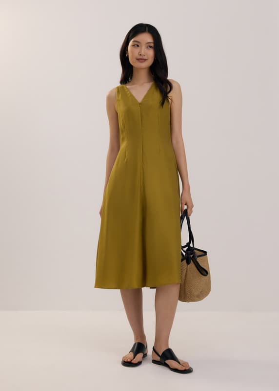 Tencel V-neck Fit & Flare Midi Dress