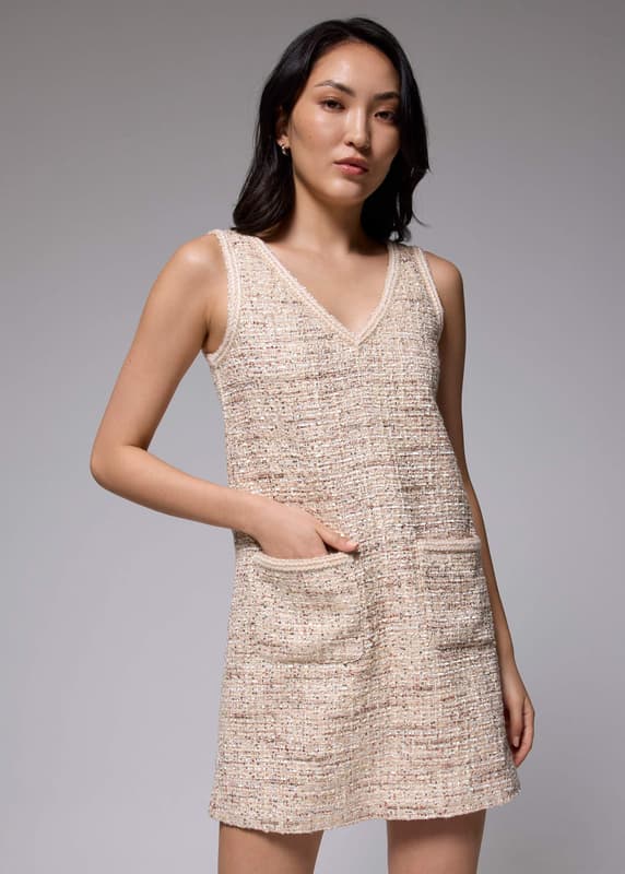Tweed V-neck Shift Mini Dress | Love, Bonito SG