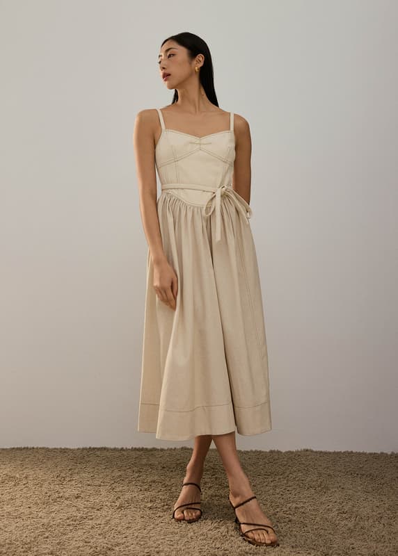 Detachable Sash Sweetheart Fit & Flare Midi Dress