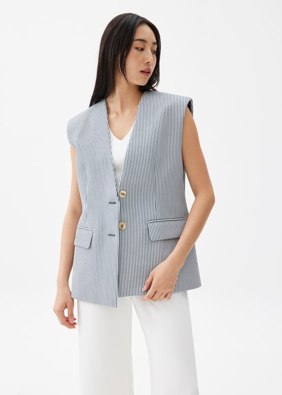 Striped V-neck Tailored Vest | Love, Bonito ID