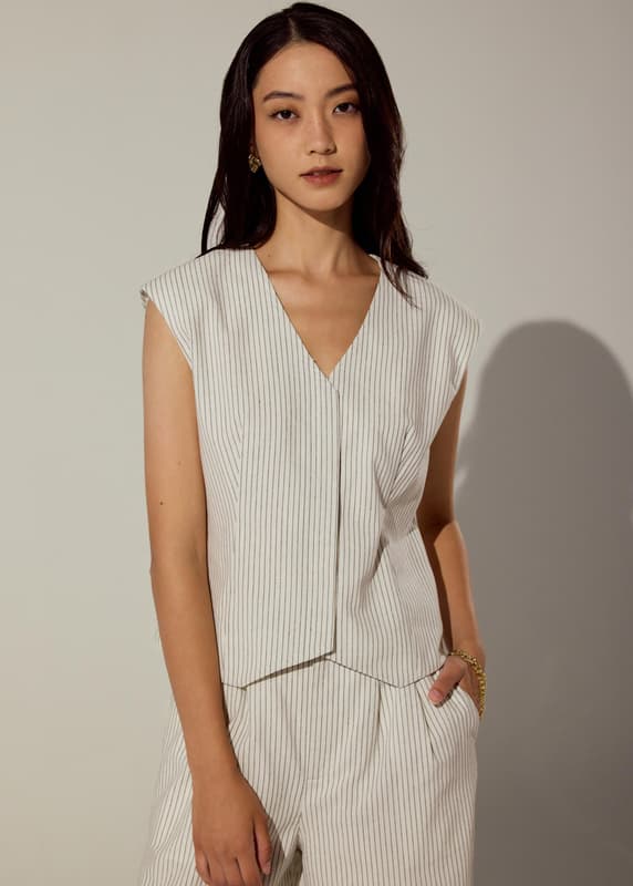 Striped Linen Vest in White