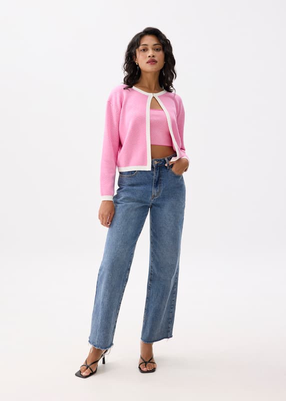 Striped Round Neck Knit Cardigan