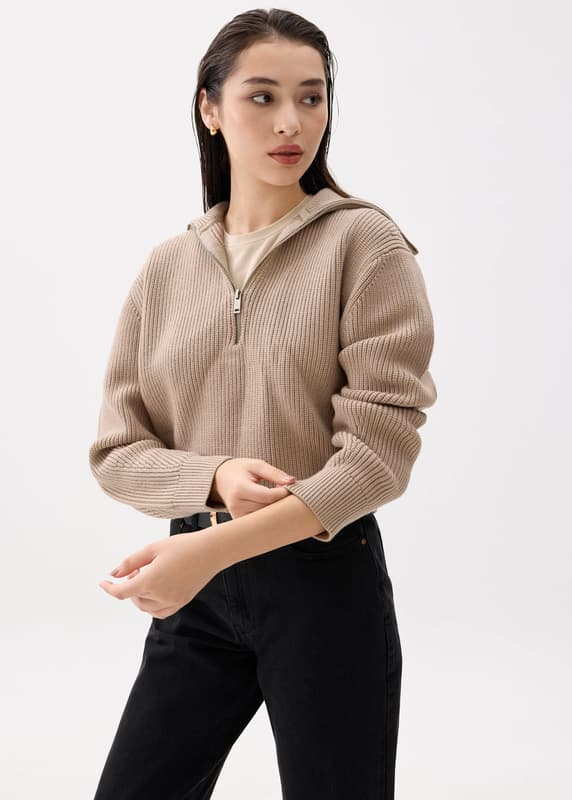 Relaxed Half Zip Knit Sweater | Love, Bonito US