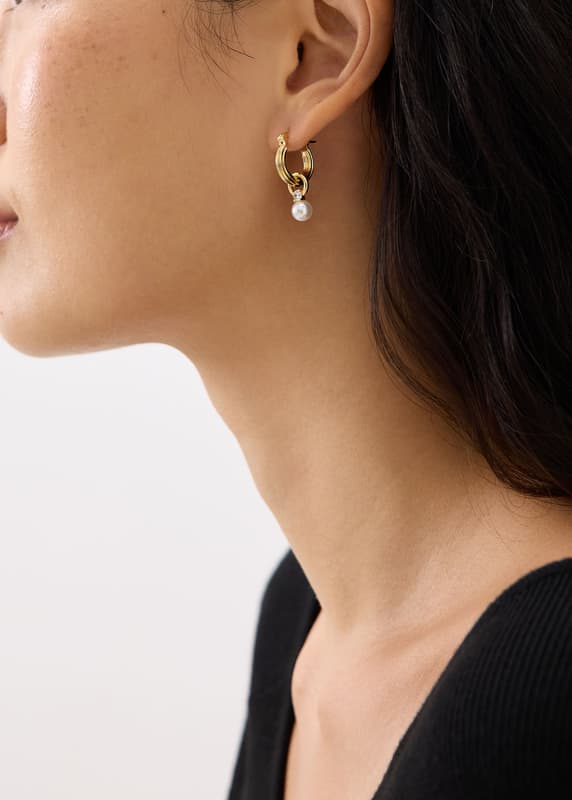 Metal Pearl Hoop Earrings