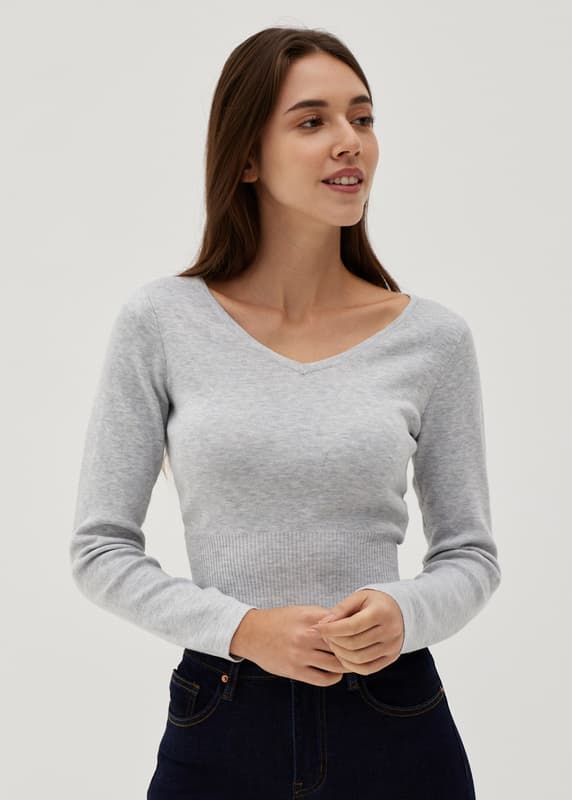 Crop V-Neck Knit Sweater
