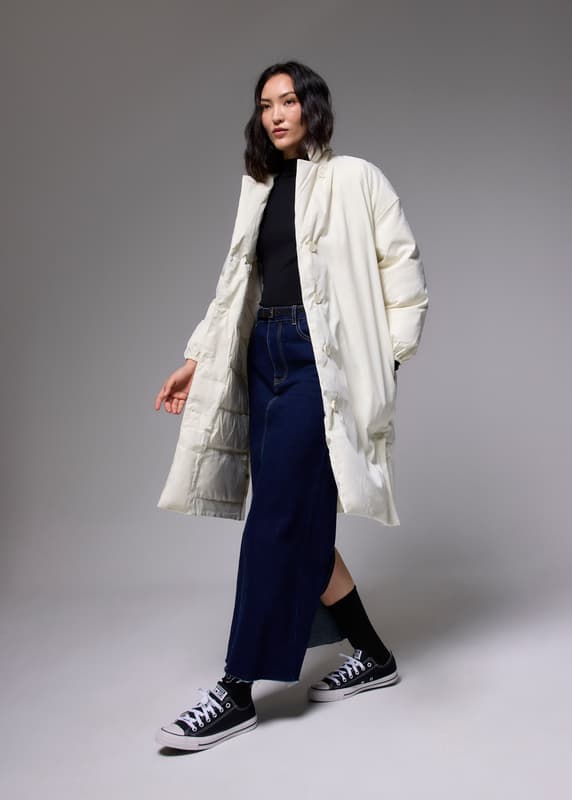 cosy collar puffer tie front coat