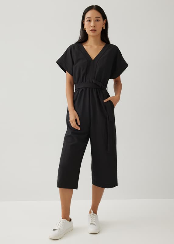 Lantern Sleeve Belted Straight Leg Jumpsuit