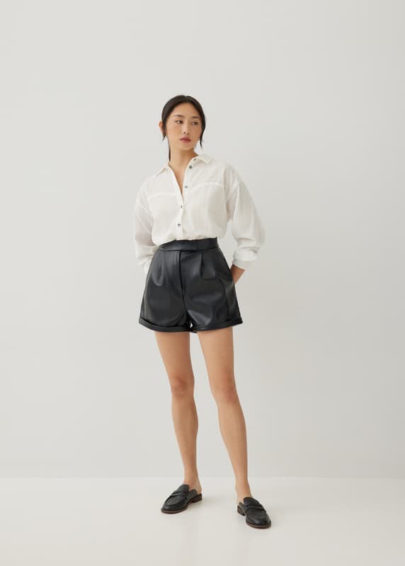 White faux online leather shorts