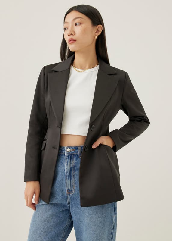 Cosima Padded Satin Peplum Blazer | Love, Bonito INTL