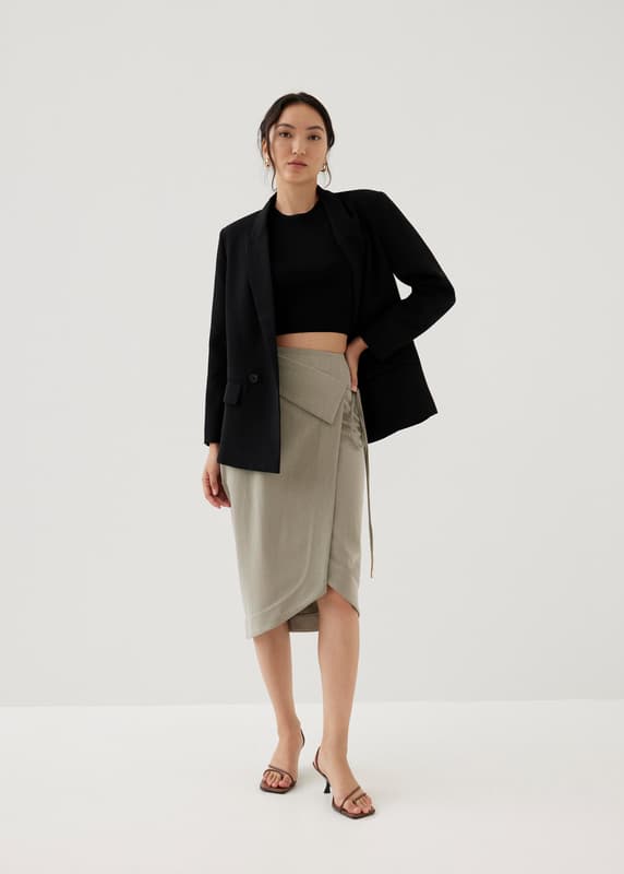 Grey pencil wrap outlet skirt