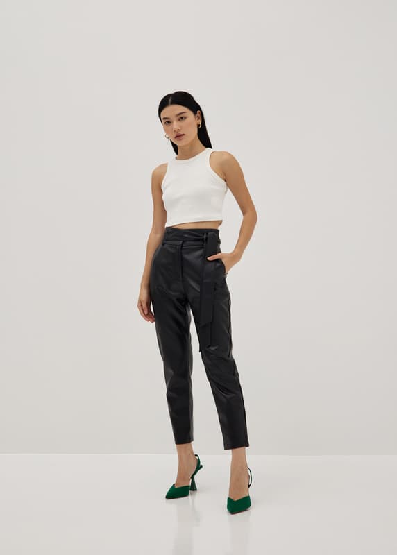 Vegan Leather Peg Leg Trousers