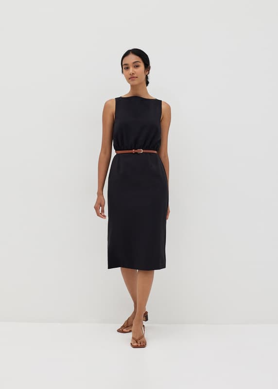 Ribbed belted new arrivals column dress