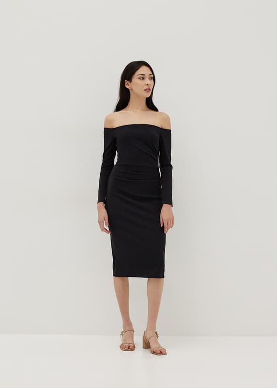 Jacklyn off on sale shoulder midi dress