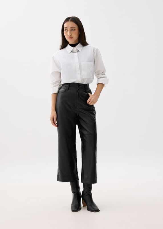 Vegan Leather High Waist Wide Leg Pants | Love, Bonito US