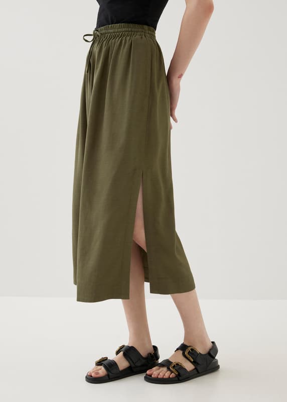 Alayna Elastic Linen Flare Midaxi Skirt