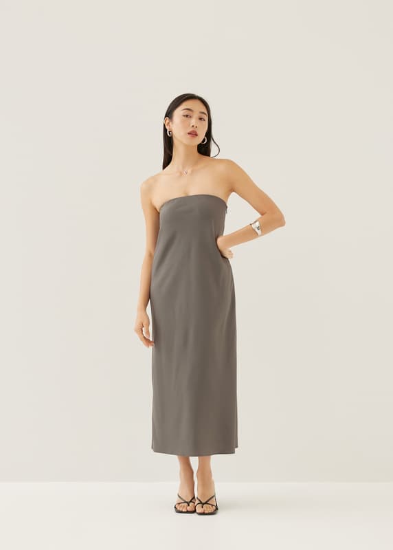 Noree Padded Satin Column Maxi Dress