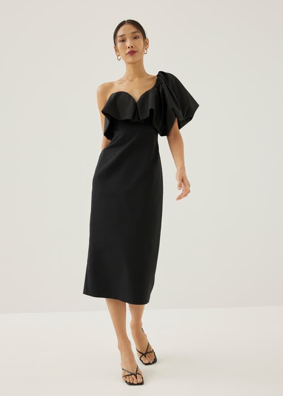 ENFOLD - CURVE-SLEEVE ASYMMETRY-DRESS / ドレス / ワンピース