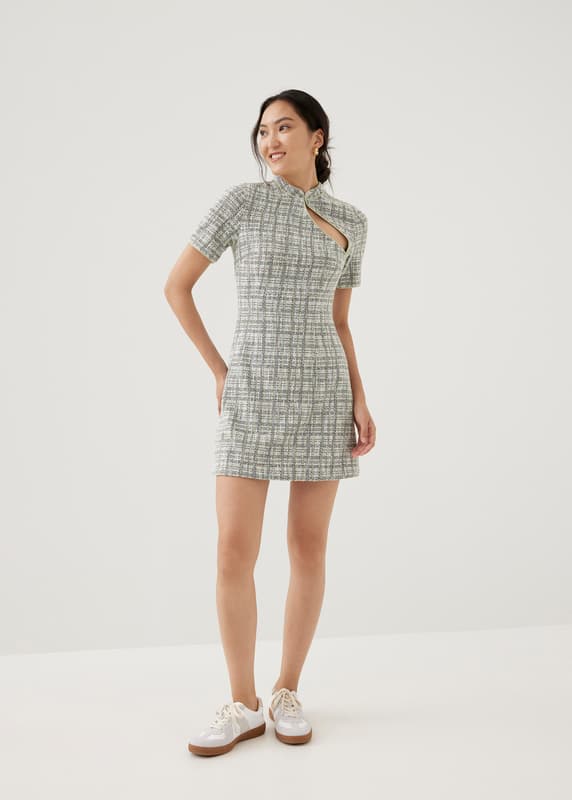 Sia Tweed Mandarin Collar Mini Dress