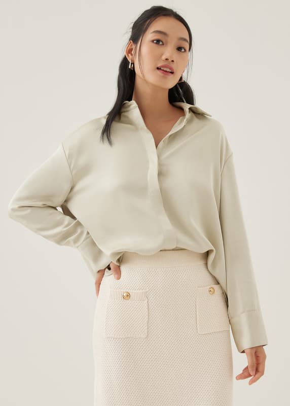 Pennie Satin Cuffed Sleeve Shirt | Love, Bonito SG