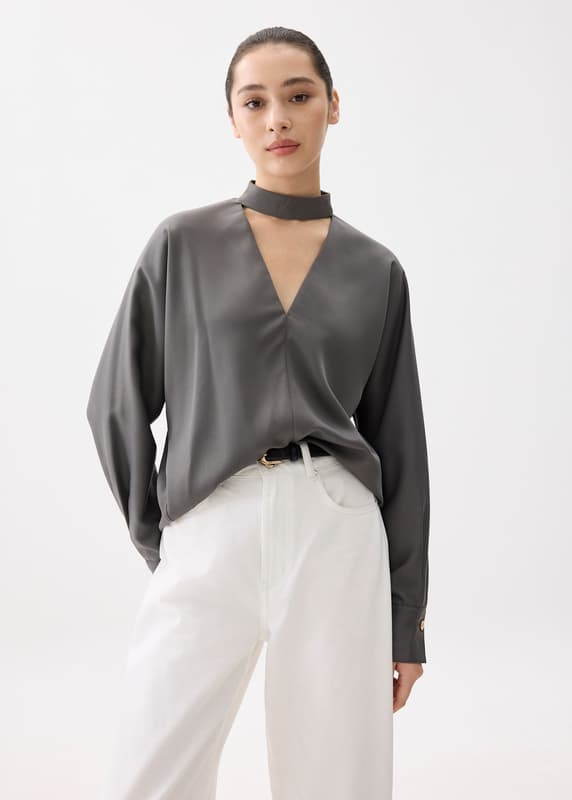 Sally Satin V-neck Batwing Blouse | Love, Bonito SG