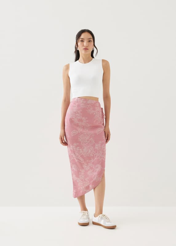 Buy Inna Asymmetric Satin Pencil Skirt in Opulent Florals Love