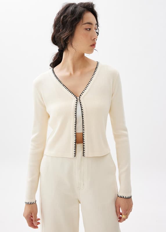 Cotton Crepe V-Neck Cardigan