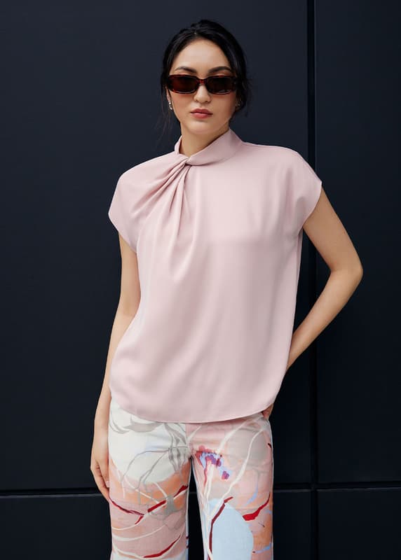 Natalie/bottle neck drape blouse – deres.online