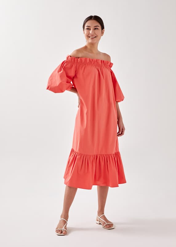 Lucette Puff Sleeve Off Shoulder Midi Dress