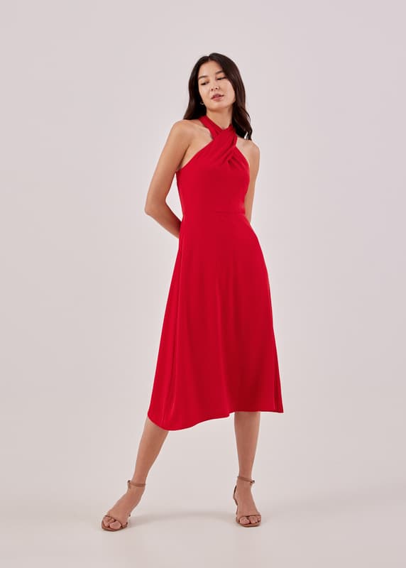 Odina Halter Neck Fit Flare Dress Love Bonito US